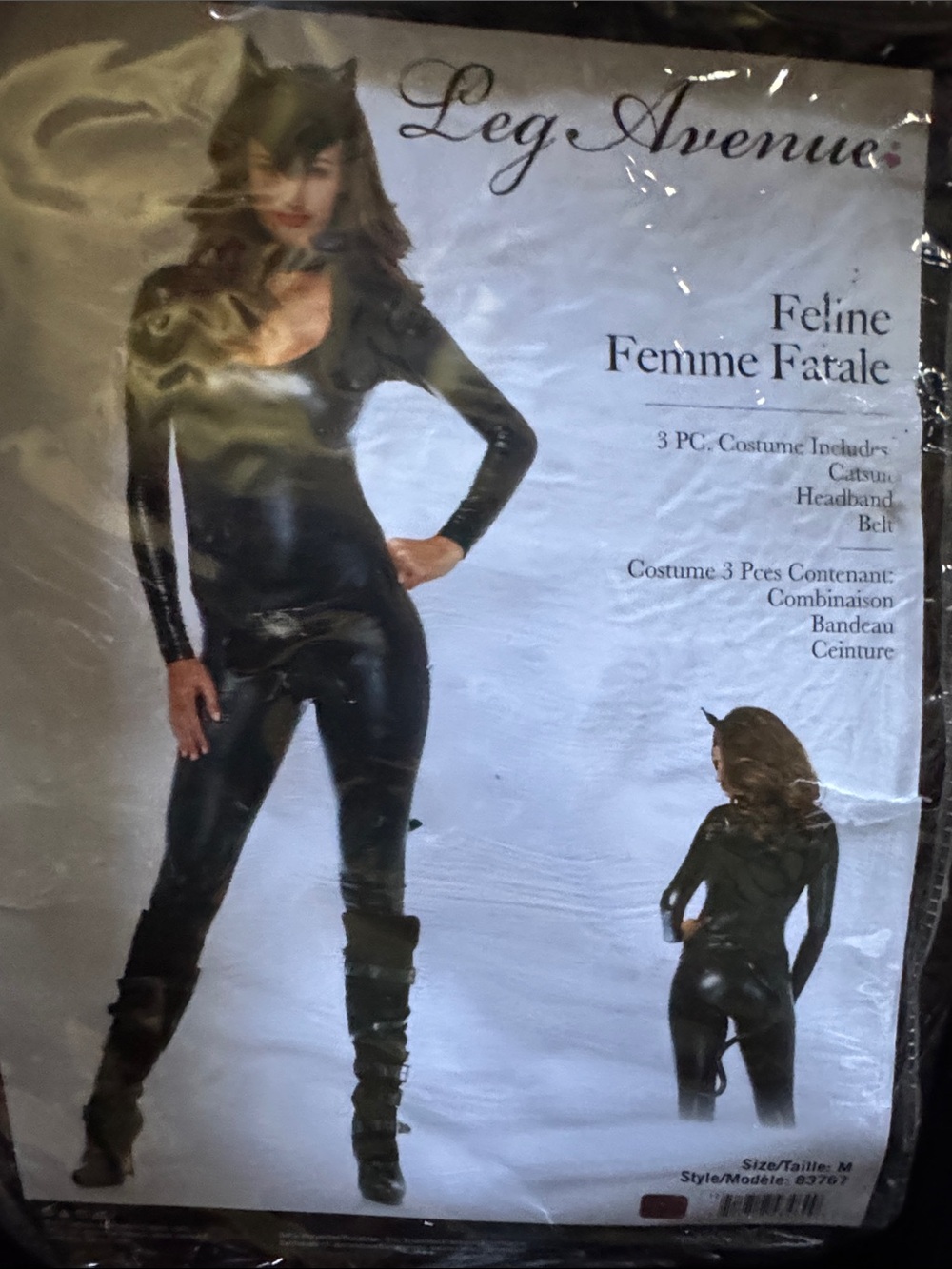 Catwoman/Feline Femme Fatale Costume Black Faux-Leather Long-Sleeve Jumpsuit